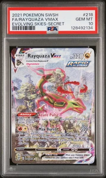 2021 POKEMON SWORD & SHIELD EVOLVING SKIES SECRET FULL ART/RAYQUAZA VMAX PSA 10