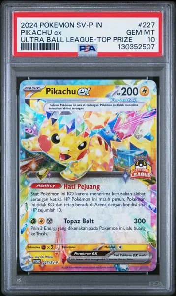 2024 POKEMON INDONESIAN SV-P PROMO ULTRA BALL LEAGUE-TOP PRIZE PIKACHU EX PSA 10