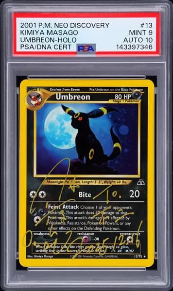 2001 POKEMON NEO DISCOVERY #13 UMBREON-HOLO PSA 9 AUTO 10