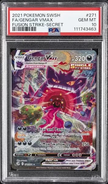 2021 POKEMON SWORD & SHIELD FUSION STRIKE SECRET FULL ART/GENGAR VMAX PSA 10