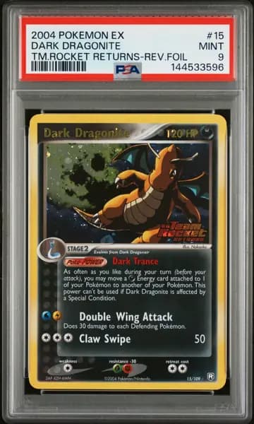 2004 POKEMON EX TEAM ROCKET RETURNS #15 DARK DRAGONITE-REVERSE FOIL PSA 9